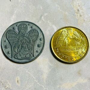 Guardian Angel Coin Set - Silver, Watch over and Protect Us and Gold, Protect Us